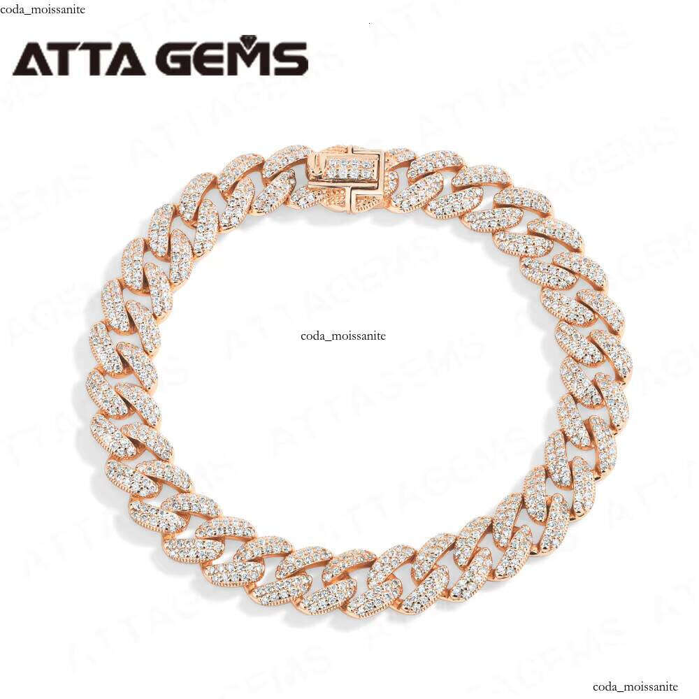 VVS Moissanite Ata 925 Sterling Silver Full Silicon Stone Cuban Men and Women Chain 18k Gold Plated Tennis Bracelet Fine Jewelry