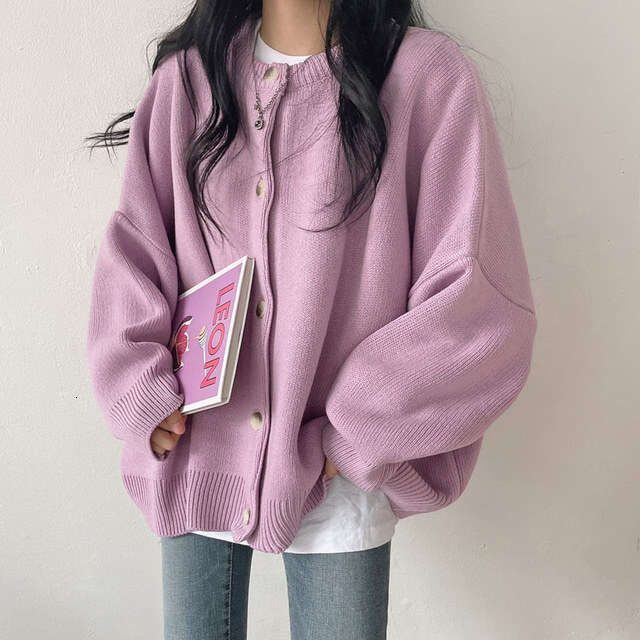South Korea Retro Lazy Style Loose Fashion Colorful Sweater Cardigan Knitted Jacket For Women Autumn Winter Outerwear B5