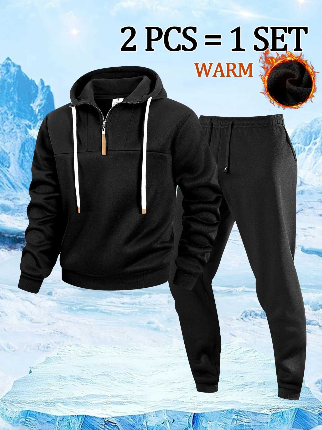Spring Autumn Mens Tracksuit Hooded Sweatshirt and Pants Daily Casual Two-Piece Set with Pockets Regular Fit Outdoor Sport Suit M251210