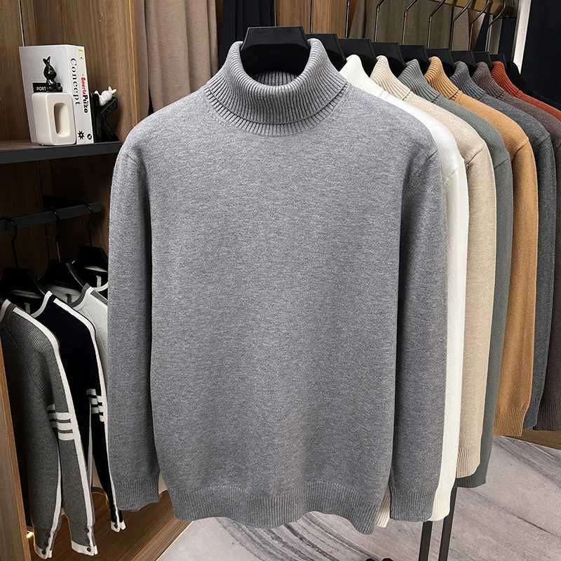 Korean Style Minimalist Wool White High Neck Sweater for Men Trendy Brand Inner Knit Sweater Mens Versatile Base SweaterXJ251210
