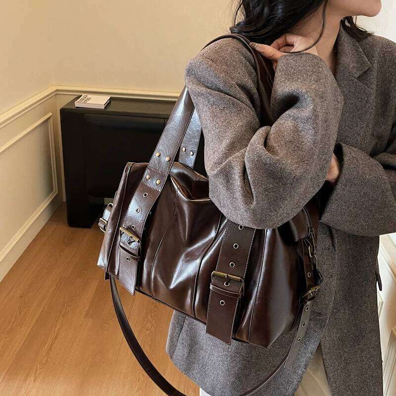 Vintage Bags For Women New Winter Retro Motorcycle Versatile Commuter Shoulder Underarm Tote Crossbody Bag JY