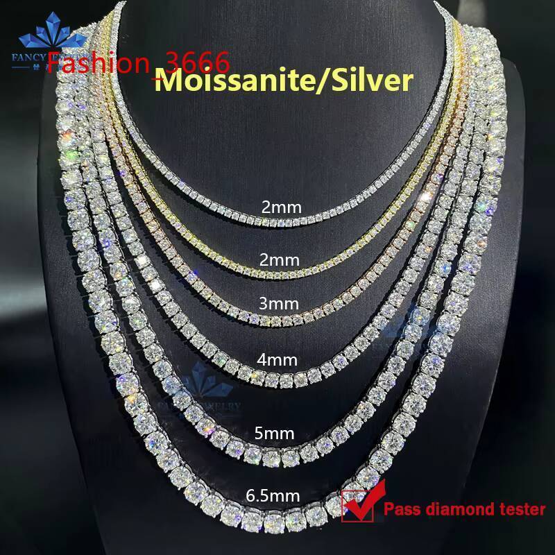 925 Sterling Silver Gold Plated VVS Diamond Chains 3mm 4mm 5mm Moissanite Tennis Chain Iced Out Hip Hop Tennis Jewelry