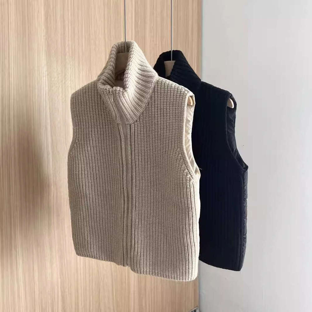 Autumn Winter New Women S Slim Fit High End Elegant Goose Stand Collar Knitted Patchwork Down Vest Luxury