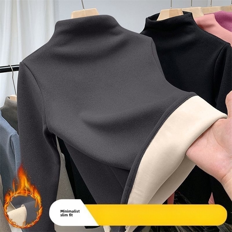 Women Thermal Underwear Winter Half High Collar Bottom Shirt Solid Semi High Collar Long Sleeve Basic T-Shirt Heating Pullovers251129ww