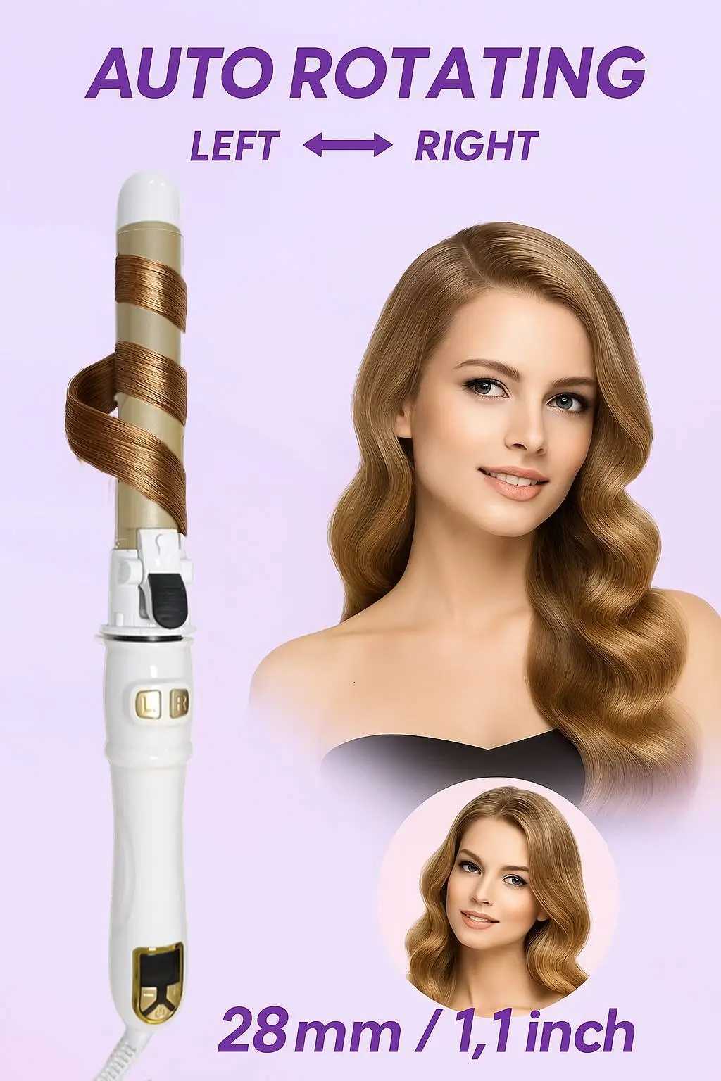 Fully Automatic Rotating Curling Iron 28mm Ceramic Barrel Curling Wand for Big Waves and Easy Hair StylingT251210-image-1087890748