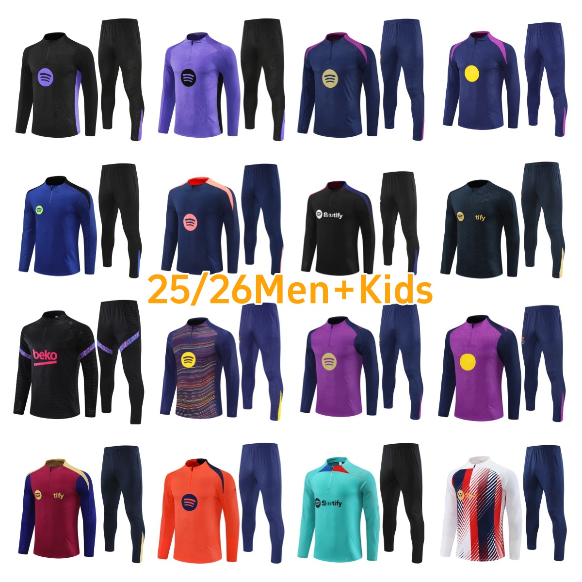 25 26 REAL LAMINE YAMAL LeWAnooWsKi RAPHINHA soccer 2025 2026 F.DE JONG GAV PEDRI TRENT Football jacket Training suit men kids kit long Adult Half-Z