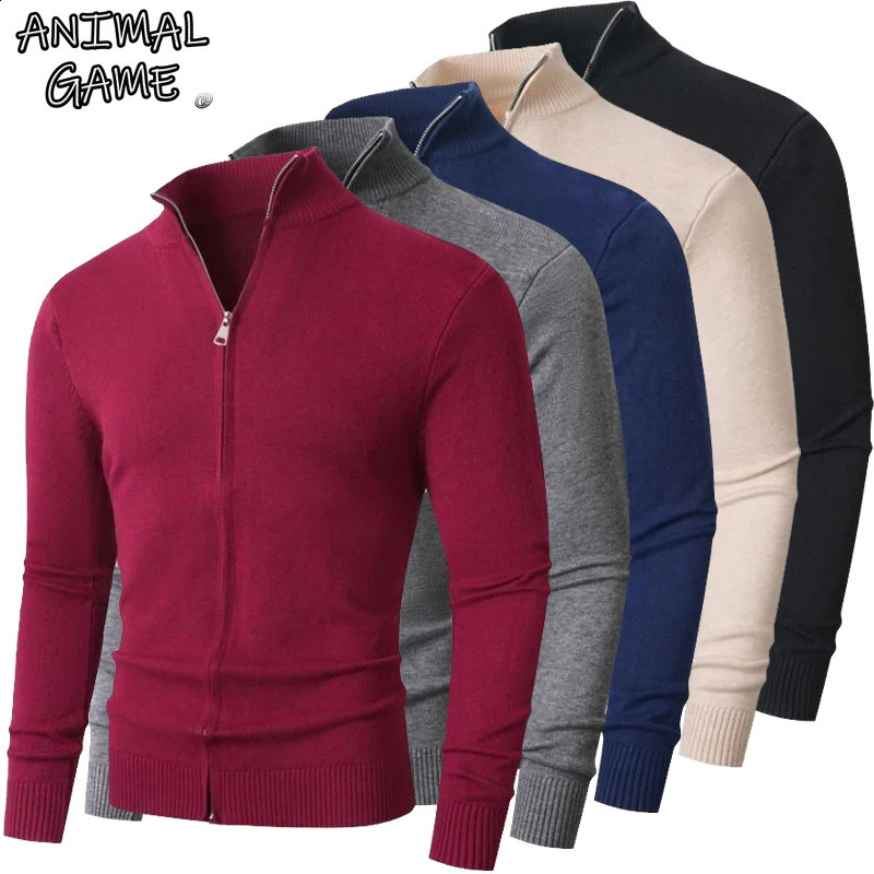 Animal Game Mens Zipper Cardigan Jackets Casual Woolen Sweater Turtleneck Knitwear Warm Jumper Cold Blouse Outdoor Sweatcoats 251129