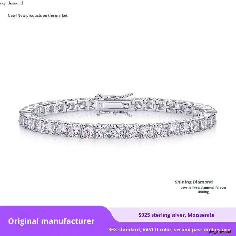 Wholesale 925 Sterling Silver Tennis Chain Bracelet VVS-5mm Icy Chrysolite VVS Moissanite High-End Classic Women's Gift