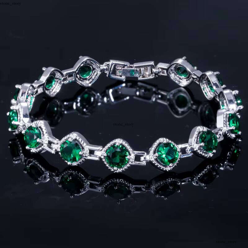 Multicolor VVS Moissanite Crystal Round Cut Silver Plated Tennis Bracelet for Women, Party Accessories, Colorful Jewelry