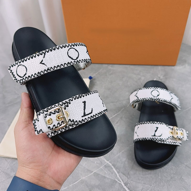 Couples Summer Beach Shoes Designer Luxury Sandals Mens Womens Casual Flat shoe Ladie leather Slippers Straw Sizes 35 46 With Boxs