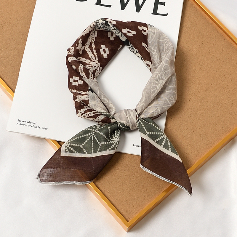 Silk Headband Cashew Small Square for Women Korean Literary Cotton Versatile Fashion Spring Autumn New Style Elegant Neck Scarf