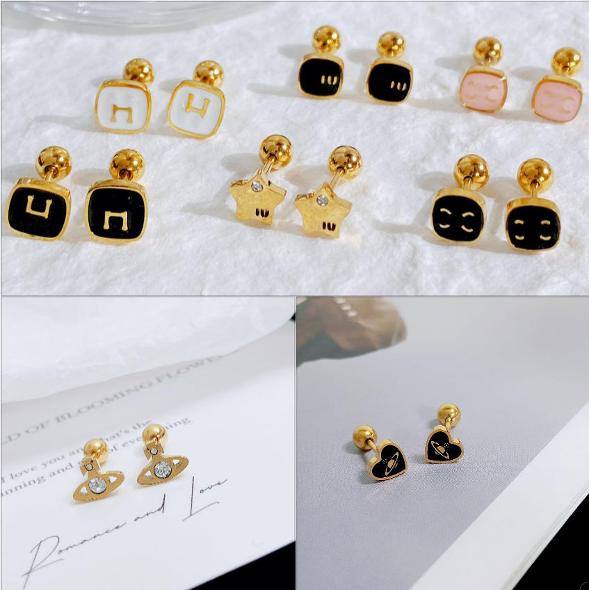Designer Studs Boucle d'oreille Vintage Lettre Boucles d'oreilles Charm Stud Boucles d'oreilles Nacre Acier inoxydable Goujons d'or Agate pour le