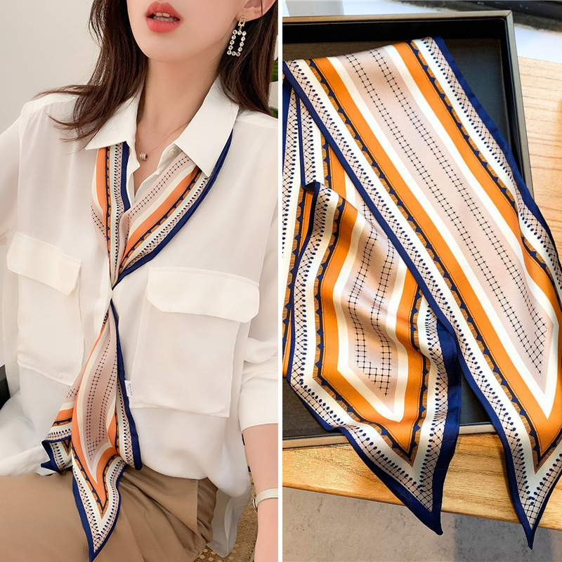 New Women's Silk Elegant Spring and Autumn Long Strip Versatile Ribbon Thin Shirt Suit Matching Double Layer Korean Style Necktie Scarf