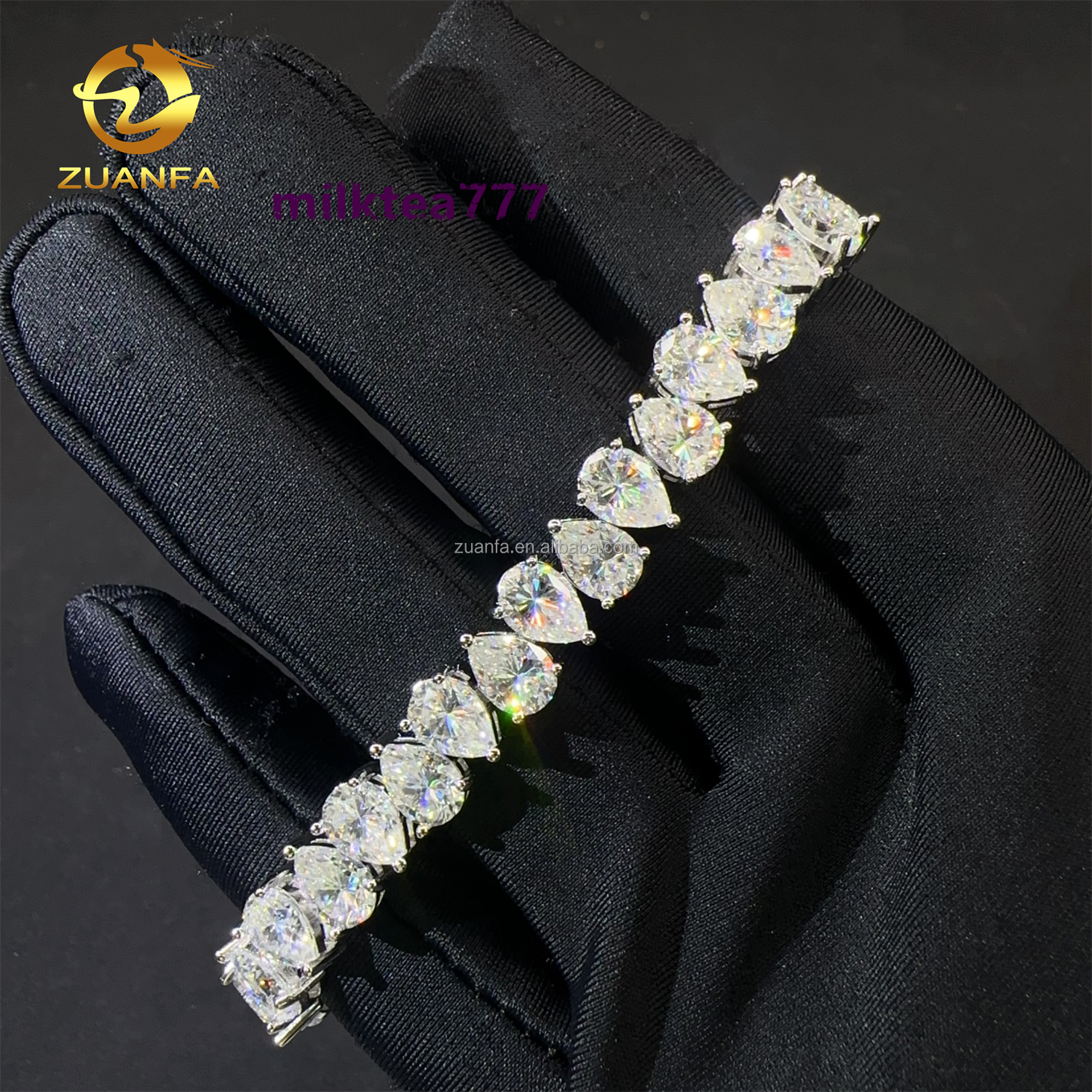 New Trendy Bulk Stock Fashion Luxury S925 Sterling Silver Iced Out Hip Hop Jewelry Moissanite Pear Shape Cluster Tennis Bracelet