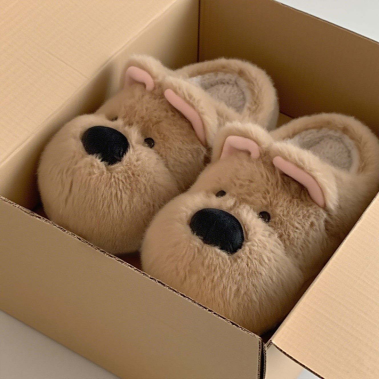 New puppy cotton slippers for cute couples in winter, soft and non slip home fur leather shoes, designer shoes for snow boots
