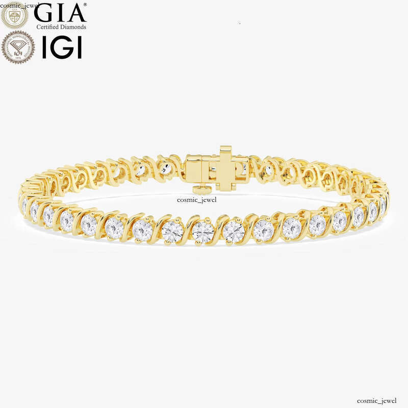 IGI Certified VVS CVD HPHT Lab-Grown VVS Moissanite 14k 18k Real Pure Gold Tulip Pointed Round Brilliant Cut S Tennis Bracelet for Women