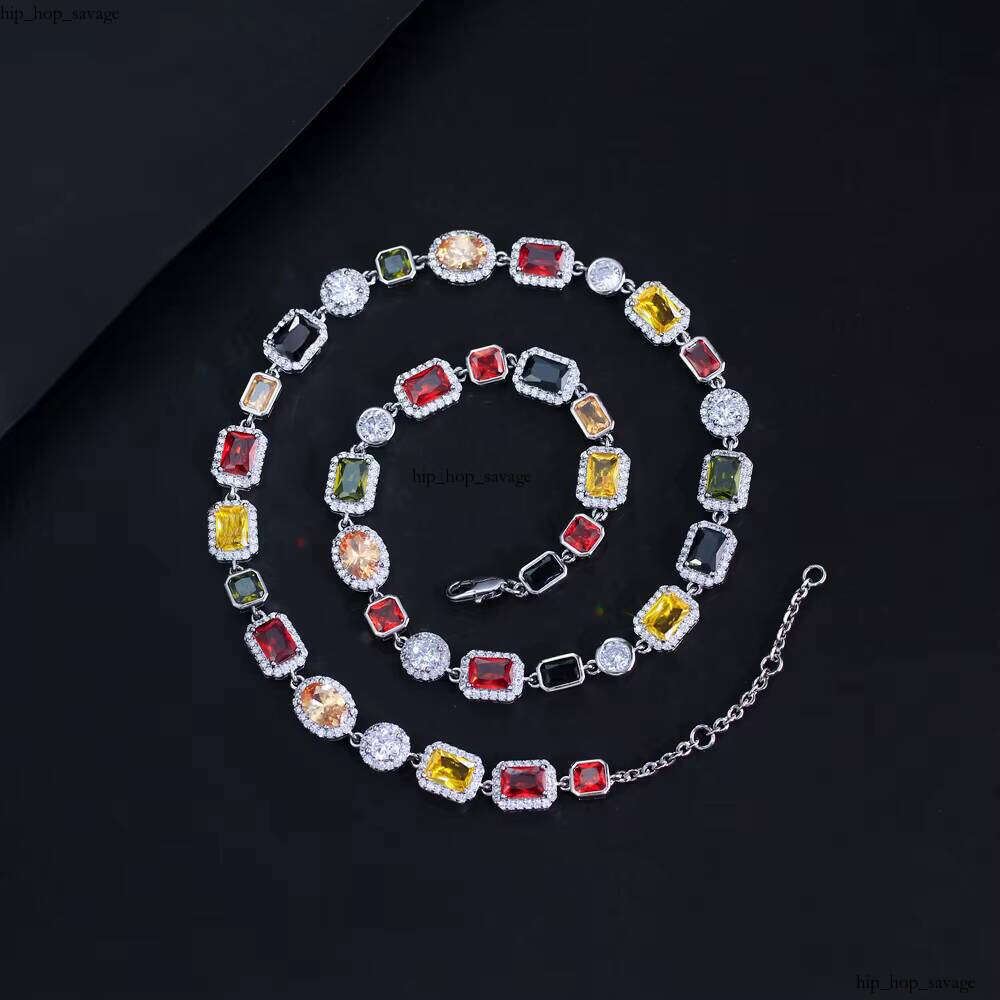 Shiny Multicolor Real 18k Gold Plated Brass Jewelry 10mm Colorful VVS Moissaniteia Necklace for Women and Men