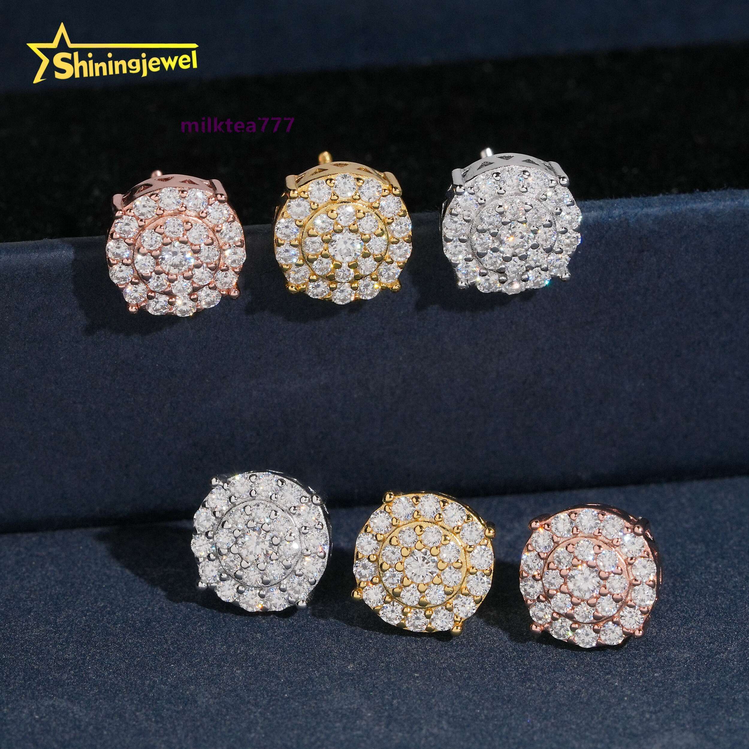 Hip Hop Jewelry 10mm Round Full Iced Out 925 Silver Men Moissanite Earrings Pass Diamond Tester Trendy Earrings