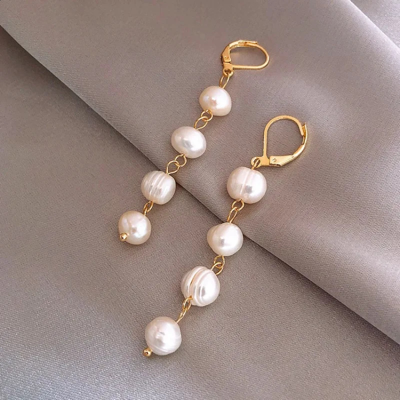 Minar Arrival Baroque Freshwater Pearl Long Tassel Hoop Earrings for Women 14K Real Gold Plated Copper Wedding Jewelry 251210
