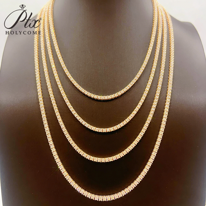 100% Pass Diamond Tester Gra Certified Vvs Moissanite Necklace S925 Sterling Silver 2mm Tennis Chain for Women Men Hip Hop Jewelry