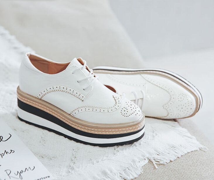 Designer Dress Shoes Women Boots British Style Mesh Star Casual Platform High Heel Shoes Women Thick-Soled Square Toe Lace-Up Wedge Single Oxford Sh