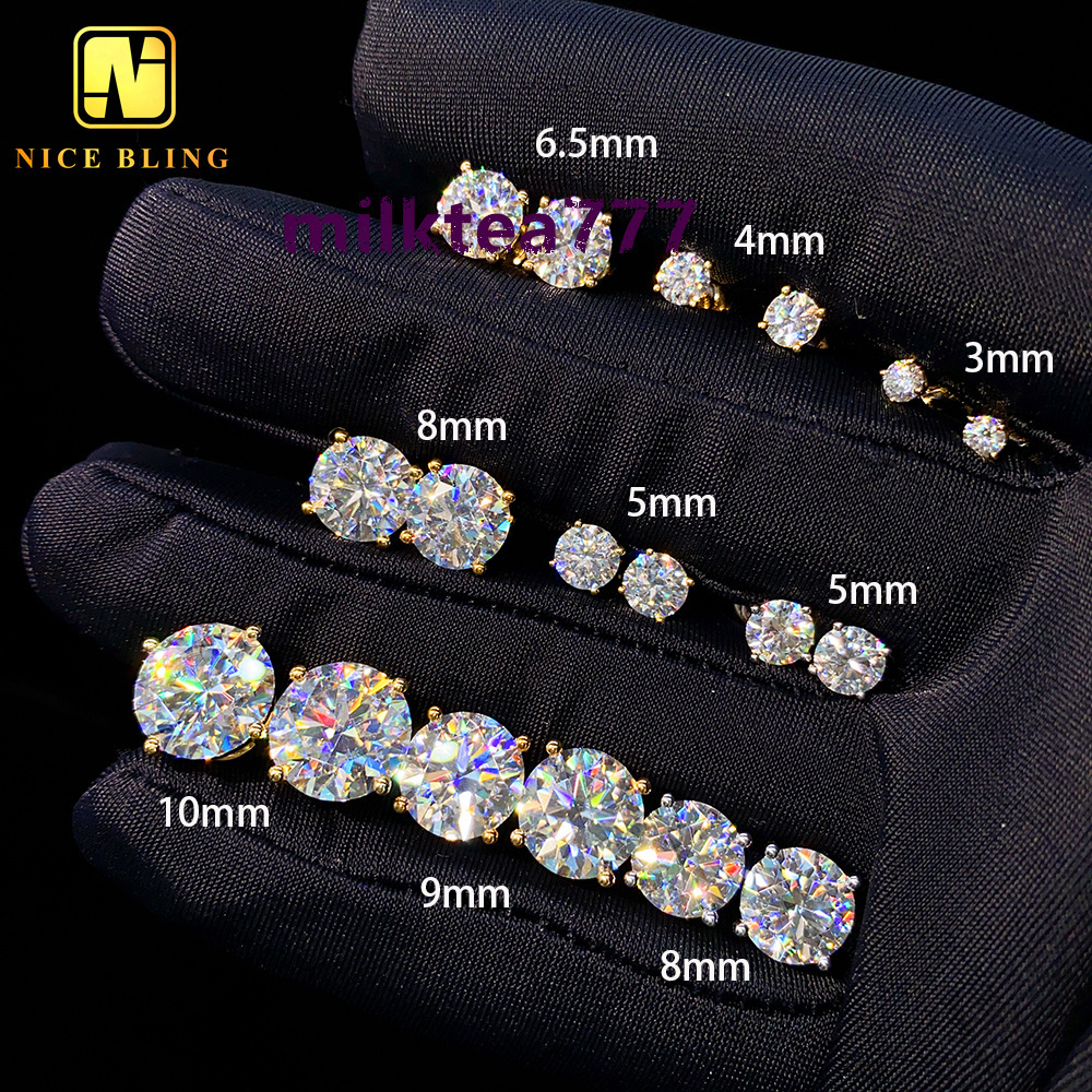 Hot Selling Top Quality Stud Earring Pass Diamond Tester Screw Back Hip Hop 10k Solid Gold Earrings Moissanite Jewelry