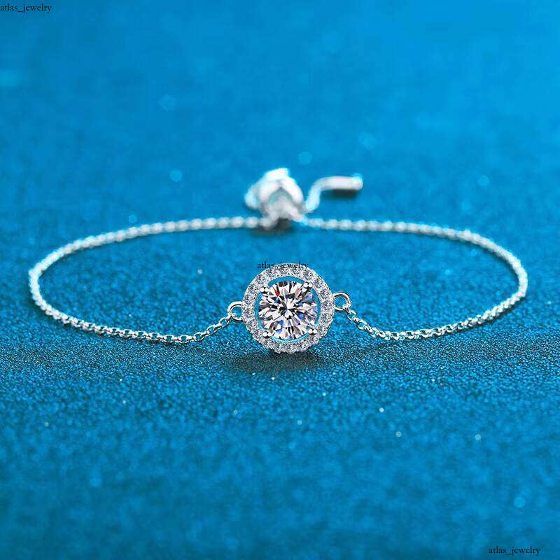 VVS Moissanite WZ001 1 CT Vvs Electroplated White Gold 925 Sterling Silver Wedding Round Inlaid with Sandstone Bracelet Women's Jewelry