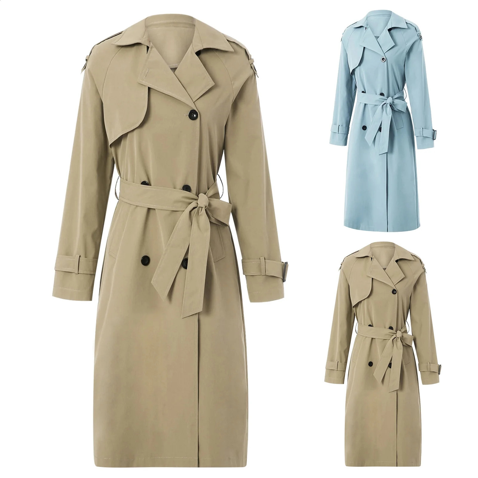 Women Fashion Trench Coat Spring Autumn Korean Long Sleeve With Belt Jackets Double Breasted Elegant Womens Chic Outwear 251204