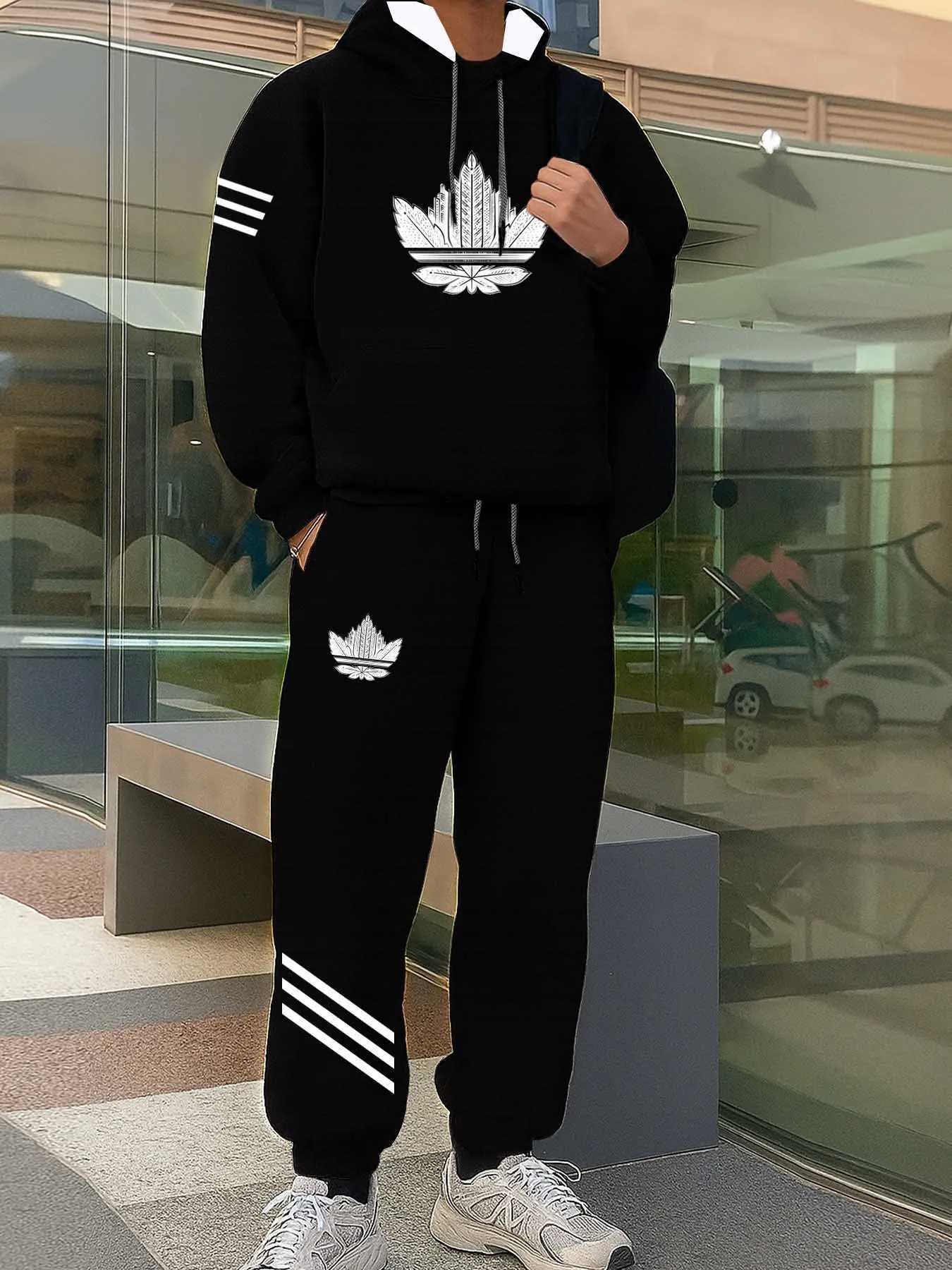 Fashion Autumn Winter Y2K Mens Hoodie 3D Print Oversized Sports Pants Tracksuit two-piece Set SweatshirtTrousers Sportswear M251210