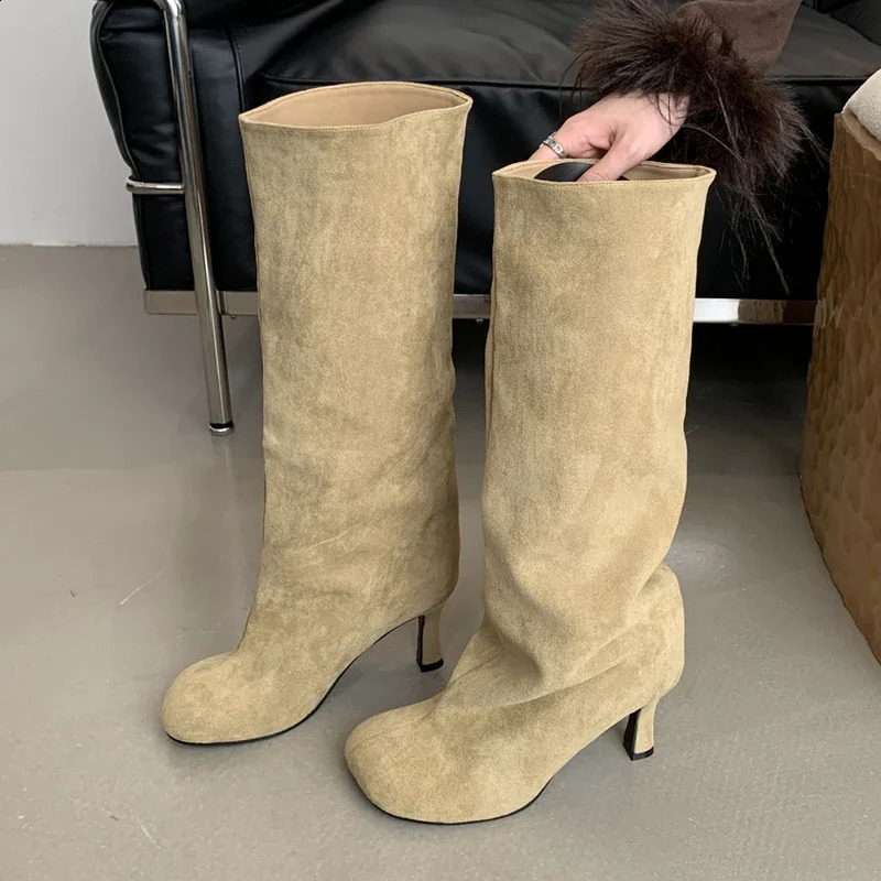 Eilyken Winter Street Style Round Toe Knee-High Women Boots Punk Thin High Heels Shoes Female Long Booties Zapatos De Mujer 251204
