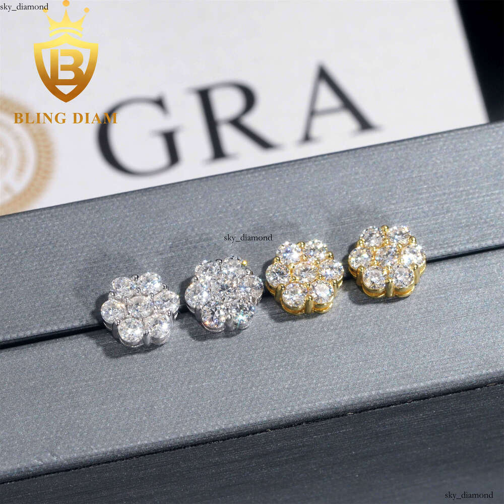 New Arrival with GRA Certificate Round Cut Silicon Stone VVS Moissanite 925 Sterling Silver Hiphop Stud Earrings Set Unisex