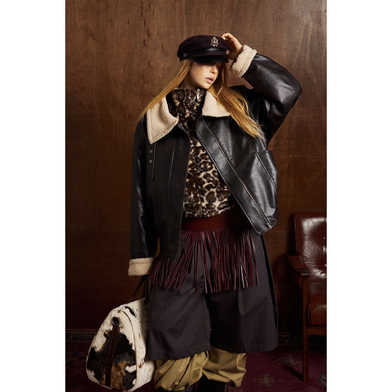 Retro Lamb Wool Turn Down Collar PU Leather For Men And Women Winter Warm Couple Style Jacket Cotton Coat Luxury