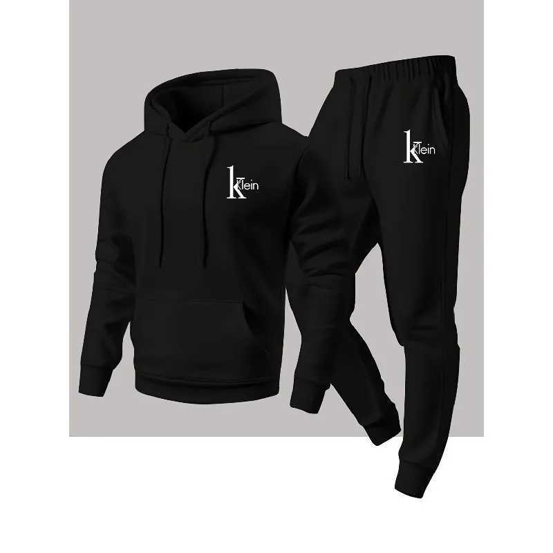 2025 mens two-piece casual long sleeved hooded sweatshirt and sweatpants set comfortable and breathable suitable for sports M251210