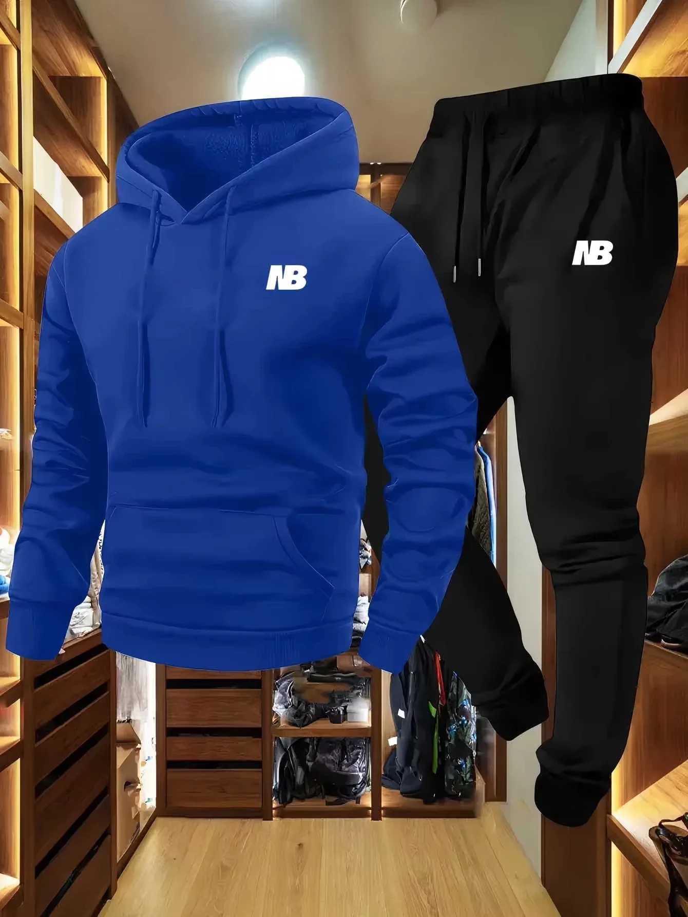 Mens luxury Sporty Two-Piece Set Hoodie And Pants Gray Black Non-Stretch Regular Fit with Pockets for FallWinter hoodies M251210
