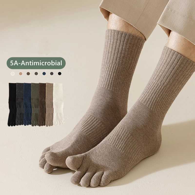 5 Pairs/lot Men Five Finger Socks Fall/Winter Warmth 100 Cotton Solid Colour Split Toe Sports Socks Anti-Odor Harajuku Toe SockXJ251210