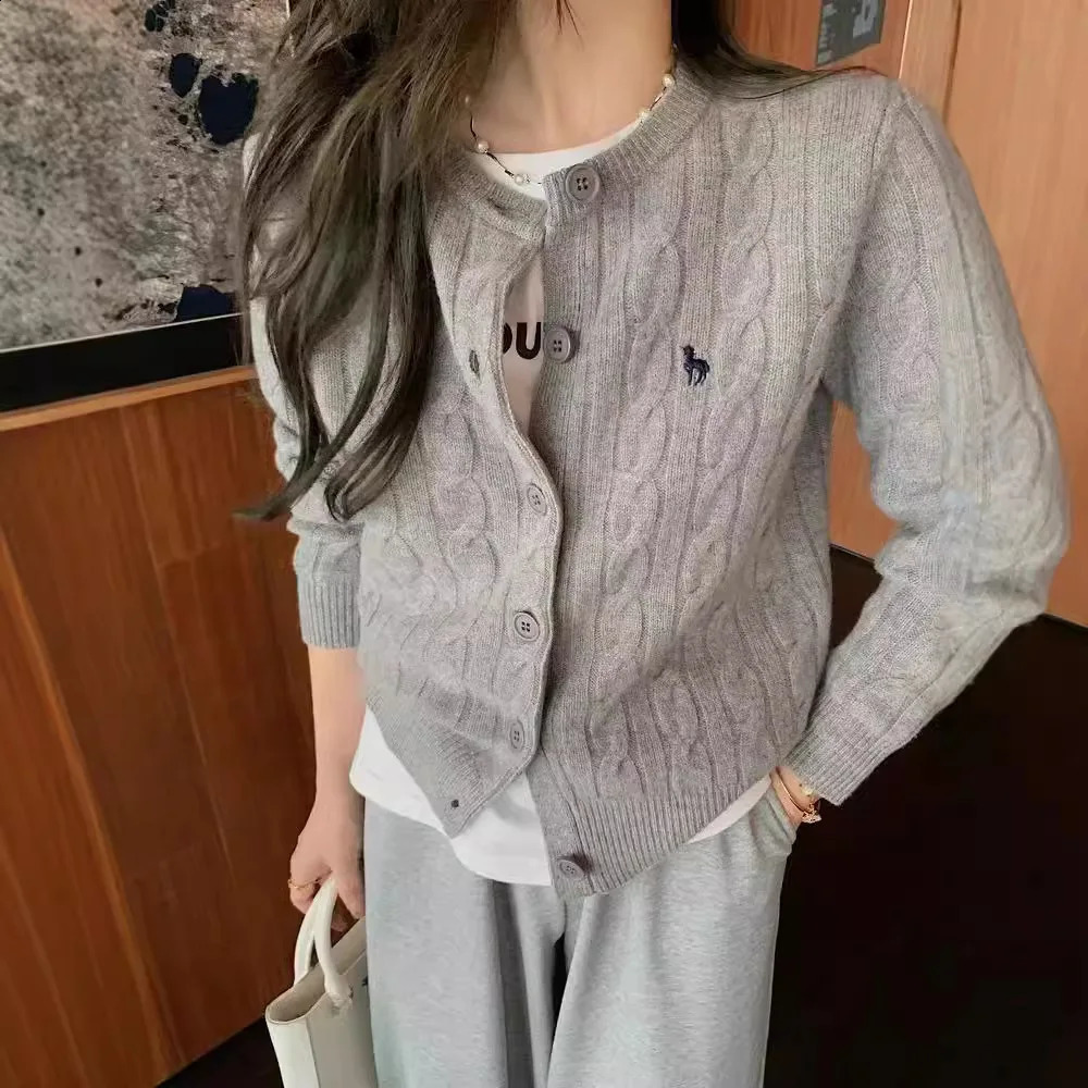 Comfortable Soft Woolen Knitted Cardigan Casual Long Sleeve Embroidered Loose Fit round Neck Autumn Winter Womens All-Match 251209