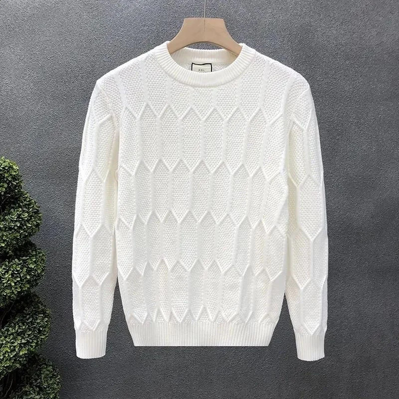 Mens Round Neck Autumn and Winter Fashion Versatile Casual Sweater Solid Color Base Knit Loose Warm Top 251129