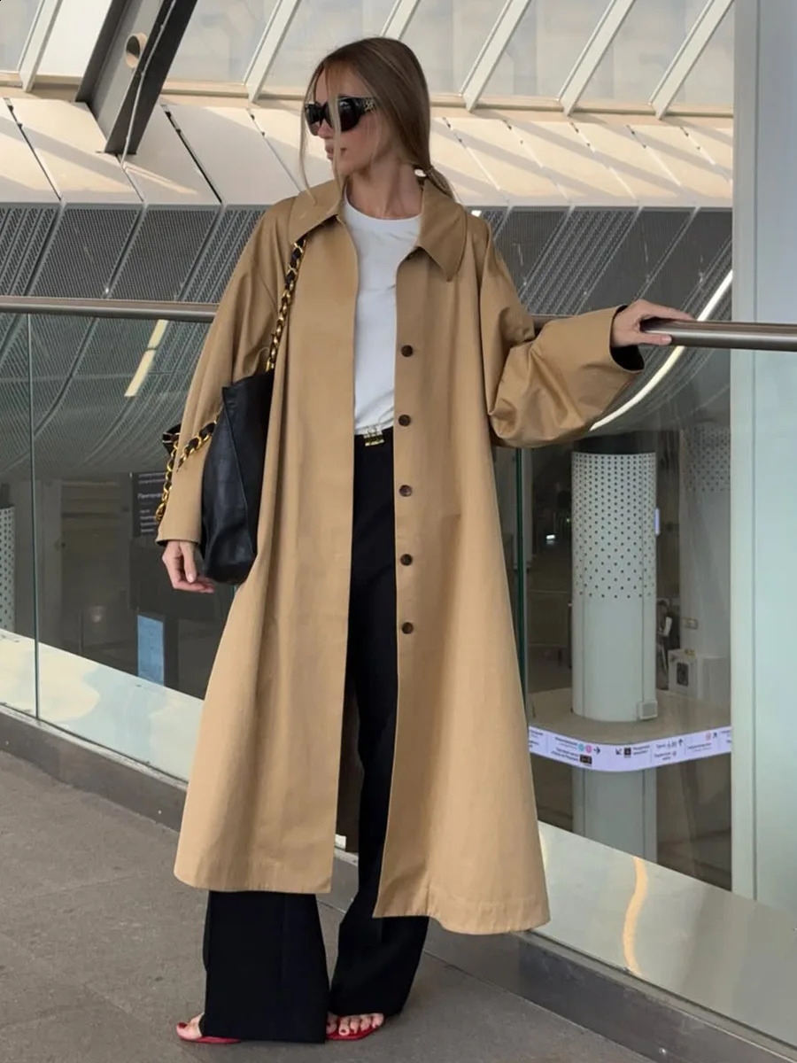 Bornladies Womens Long Trench Coat Lapel Single Breasted Autumn Winter Jackets Cotton Loose Outerwear Trench 251204