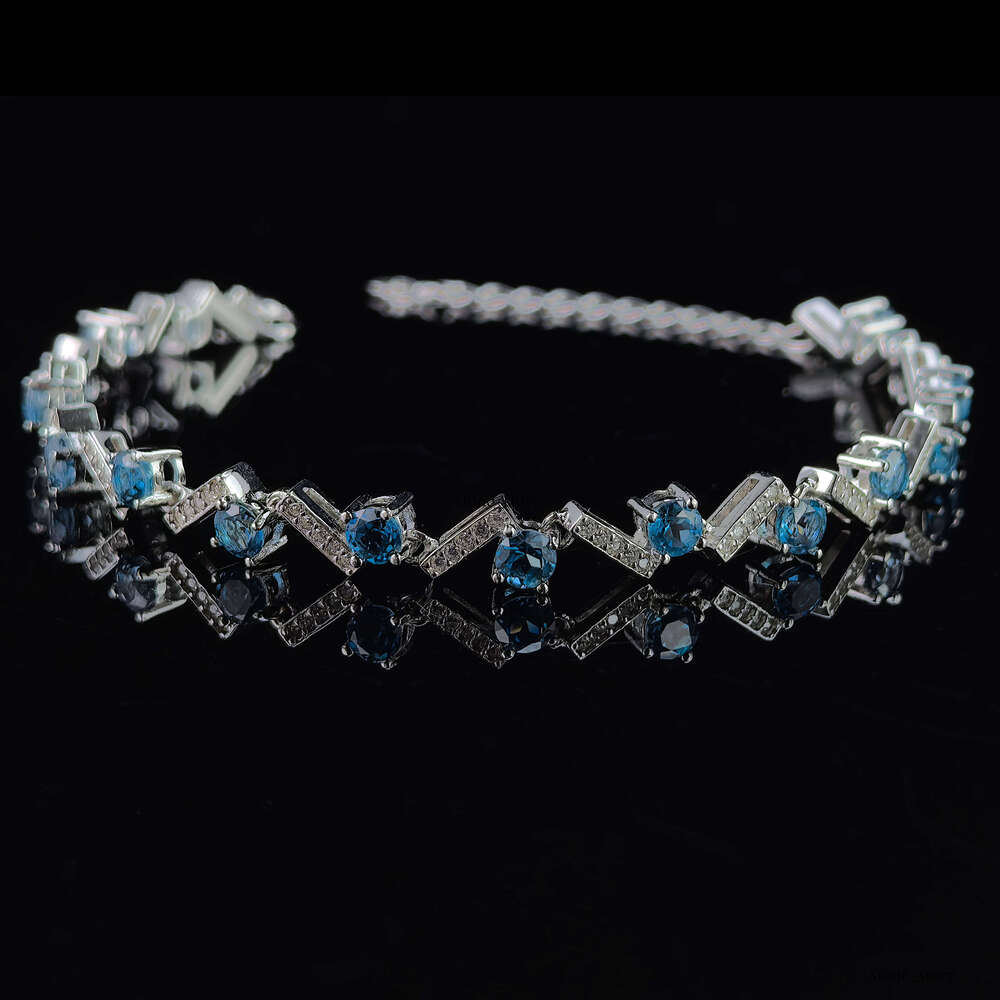 VVS Moissanite Unique Rhodium Plated Silver 925 Thin Chain Bracelet Natural London Blue Topaz, Suitable for Women's Party Gifts