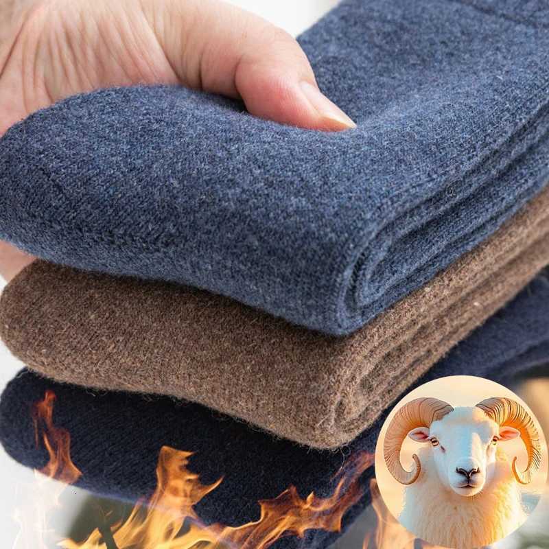 Super Thicken Merino Wool Socks Male Men Winter Warm Thermal Cashmere Socks Fleece Terry Loop Middle Tube Socks High QualityXJ251210
