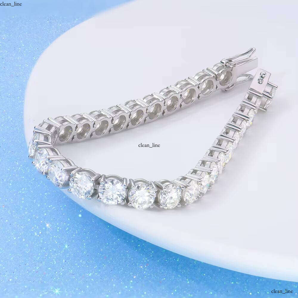 VVS Moissanite 6mm Round Brilliant Cut Silicon Stone 925 Silver Tennis Bracelet White Gold Plated Hiphop Jewelry Rapper Boyfriend Gift