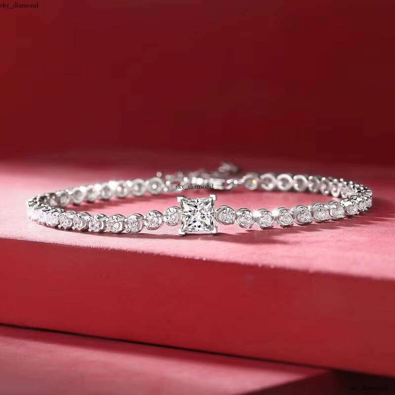 VVS Moissanite Aduo Factory Hot Sale Fashion High-Quality 925 Silver 1 CT Princess Cut Carbon Silicon Stone Adjustable Tennis Bracelet for Office La