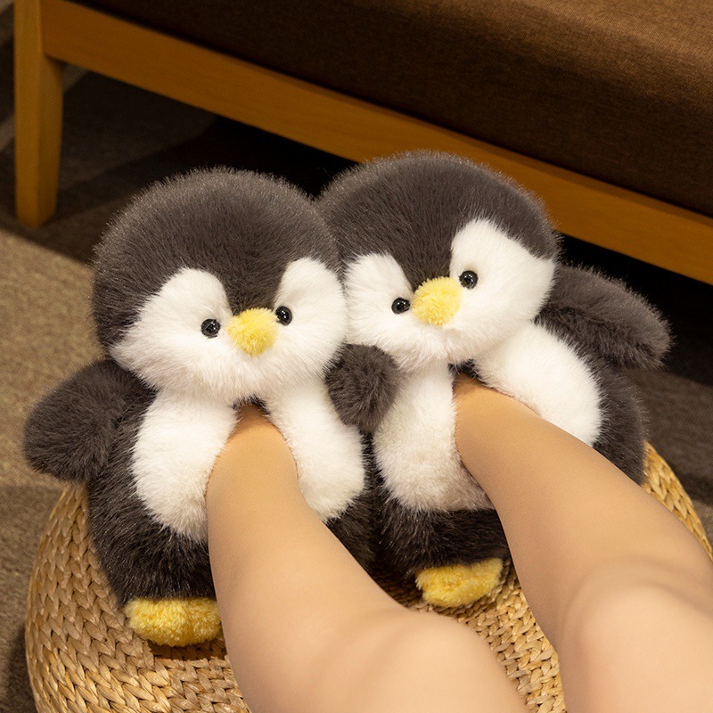 New Women's Cotton Slippers Cute Closed Heel Plush Penguin Home Thick Bottom Winter Indoor Warmth Women's Slippers Designer Shoes Snow Boo
