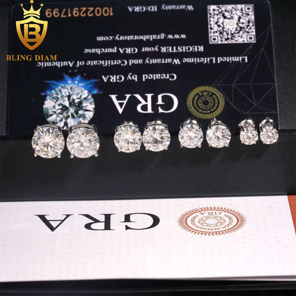 VVS Moissanite GRA Certificate Fine Jewelry 3mm-10mm Round Cut Vvs1 Carbonite 925 Sterling Silver 10k 14k Men and Women Earrings Set