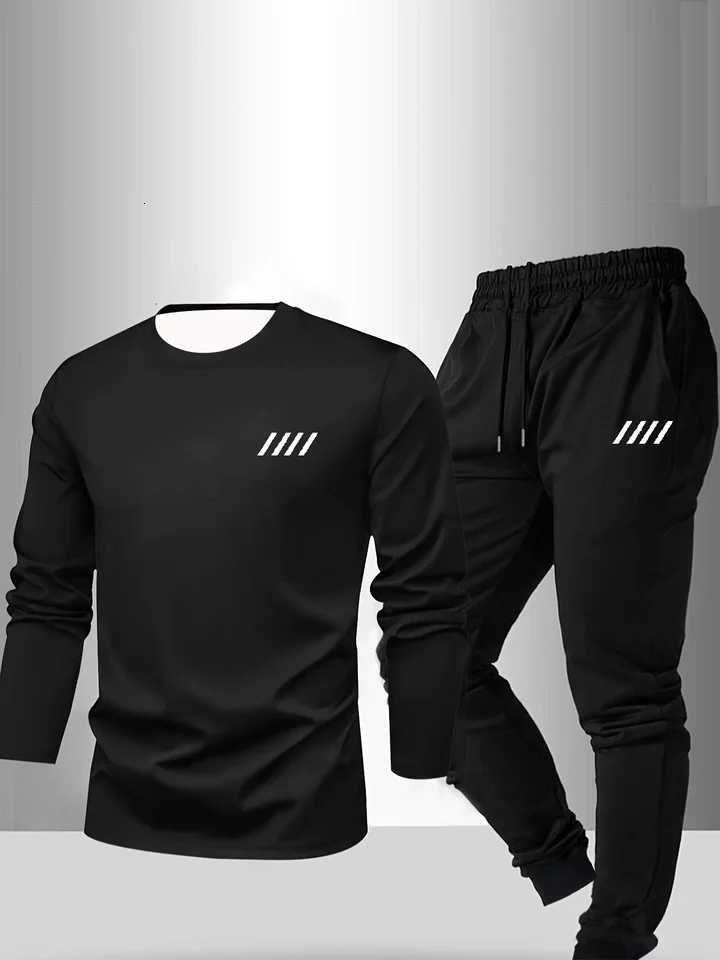2025 Basic New Autumn And Winter Mens Casual And Comfortable Long Sleeved T-shirt Set Fashionable Home Clothes Gift M251210