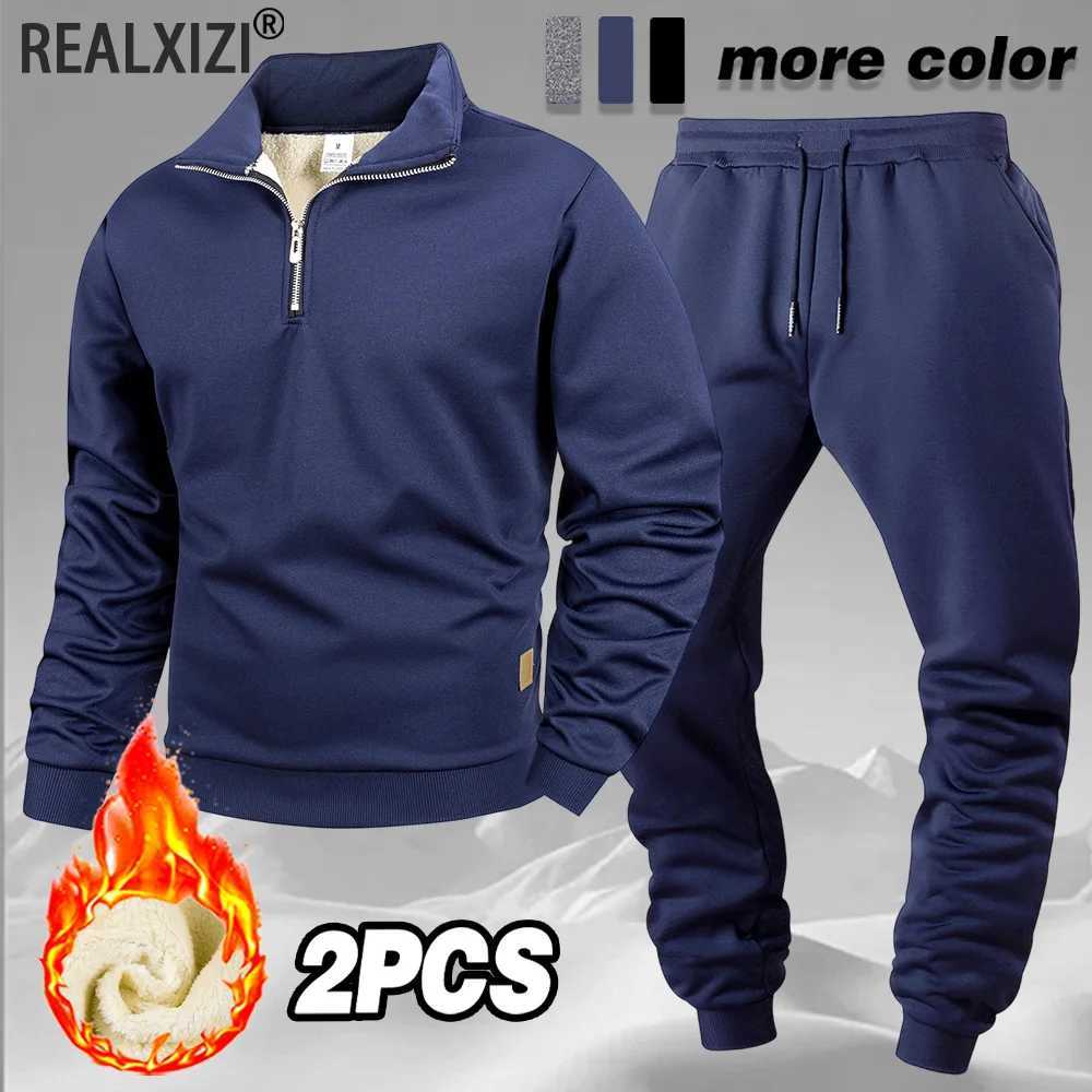 2025 New Mens Tracksuit Autumn/Winter Casual Quarter-Zip Long Sleeves Pullover Long Pants 2 Piece Set Outdoor Sportswear Set M251210