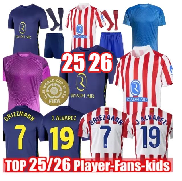 Atleticos de MadridesUEFA 25 26 soccer jerseys ALEX B. GRIEZMANN 2025 2026 J.ALVAREZ HANCKO M.LLORENTE KOKE football shirt men kids kit sets uniform