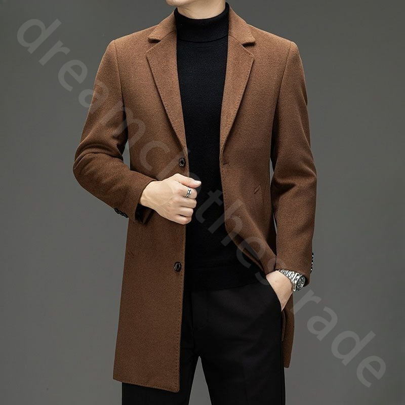 Designer Wool Coats for Mens Suit Collar Mid-long Autumn and Winter Coat B1289