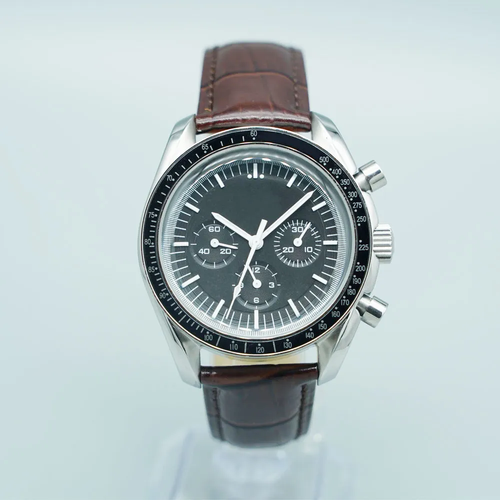 Luxury New Men Watch Designer Automatic Mechanical Speed Racing Luminous Stainless Steel Black Leather Sport Mens Watches NO CHRONO Apollo 11 50th A