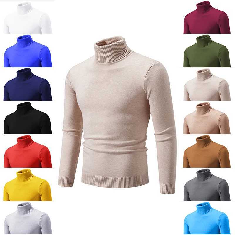 2024 Autumn/Winter New Sweater Mens High Collar Elastic Thin Knitted Solid Color Casual Versatile Top Tight and WarmXJ251210